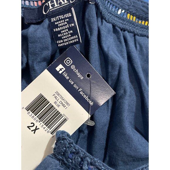 Chaps‎ Womens Blue Crochet Sleeve Top 2X Cotton Blend - Picture 2 of 12